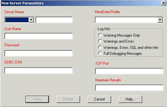 Meta Manager Administrator. FIGURE 32 Server List Form 3. Click the New button located at the bottom of the form. The New Server Parameters form will be displayed as illustrated in Figure 33.