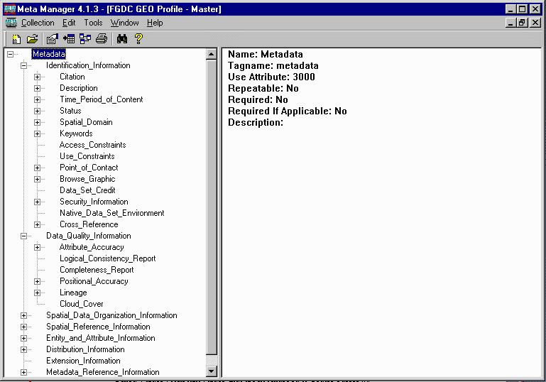 Tutorial 6. Select the metadata standard FGDC GEO Profile from the Metadata Standard pull-down list in the Select Collection to Open dialog box. 7.