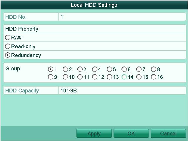 For detailed information, please refer to Chapter 10.4 Managing HDD Group. There should be at least another HDD which is in Read/Write status. 1. Enter HDD Information interface.