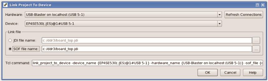 9 Intel Cyclone 10 EMIF IP Debugging a. Click the Link Project to Device task in the Tasks window. b.