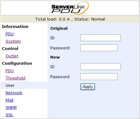 Configuration: User Change ID (Username) and password.