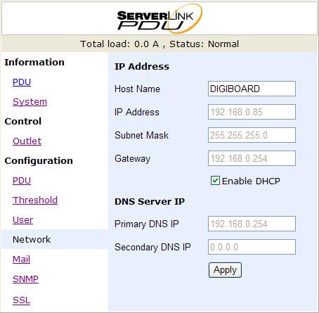 Configuration: Network PDU network information Enable
