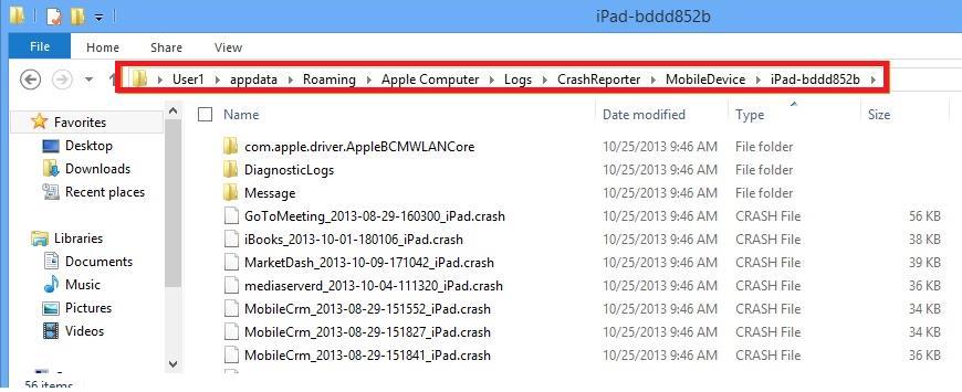 4. To collect the crash logs on your On Windows, navigate to the Run window and type: %userprofile%\appdata\roaming\apple