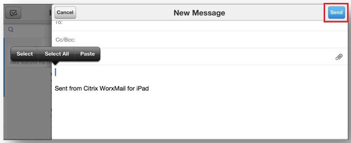 5. Next, open WorxMail or the native mail client and paste the log by double tapping the message content area.