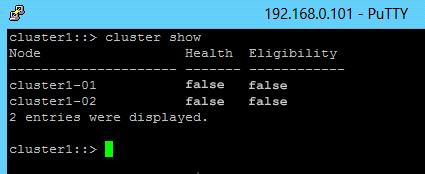 11. Verify that both nodes of the Data ONTAP cluster are healthy and eligible: cluster show 12.