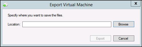 6. When the Export Virtual Machine wizard starts, click Browse. 7. Browse to the HyperV1_VMs CIFS share on the NetApp cluster and click the Export button. 8.
