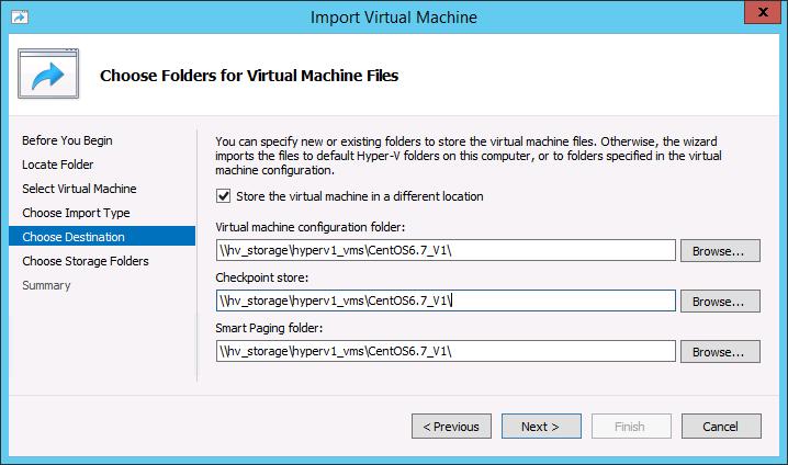 Select the Store the virtual machine in a different location checkbox,