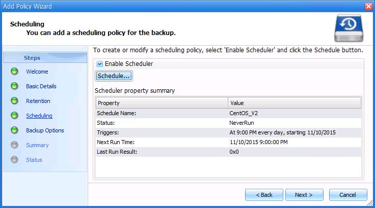 19. On the Scheduling summary page, click Next. 20.