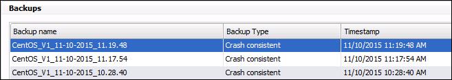 13. In the Backups pane, select the most recent backup and then,