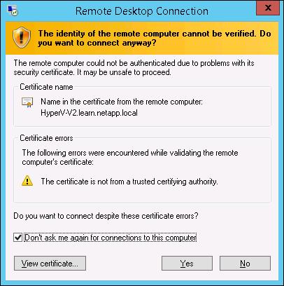 8. If you see a dialog box that asks about the trusted certificate, select the Don t ask me again checkbox and then click the Yes button. 9.