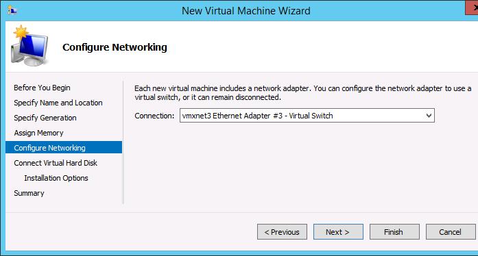 On the Configure Networking page, from the Connection list, select vmxnet3 Ethernet
