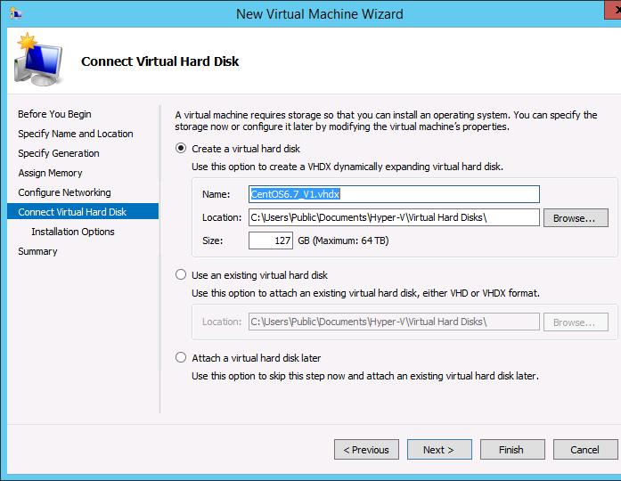 9. On the Connect Virtual Hard Disk page, accept the default settings and click Next. 10.