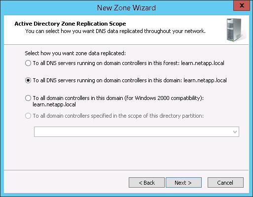 On the Active Directory Zone Replication Scope page, accept the