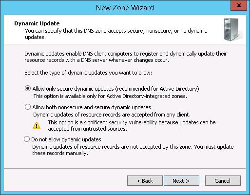 8. On the Dynamic Update page, accept the default