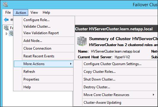 3. Select HVServerCluster and click Action > More Actions > Configure Cluster