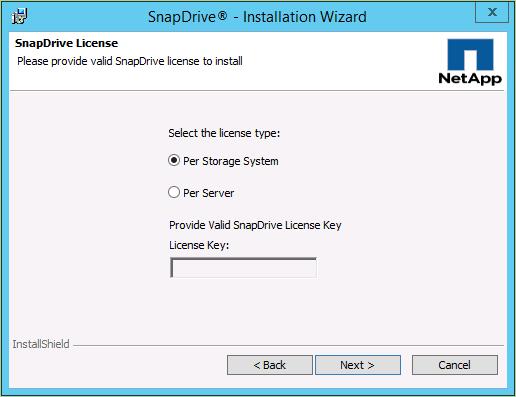 3. On the SnapDrive License page, select the Per Storage System license type option and
