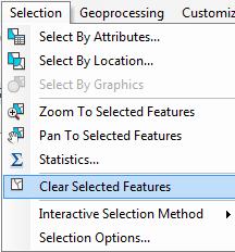 To Clear a Selected feature and select a new one, use: Selection/Clear Selected Features in the ArcMap toolbar: 5.