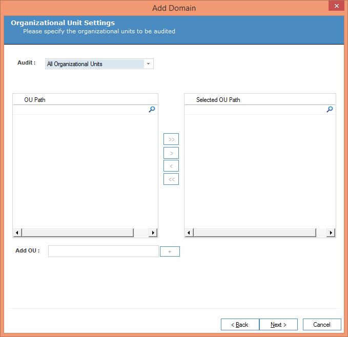 5.1.2.1 Organizational Unit Settings In this step, you can select the Organizational Units that you wish to audit.