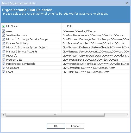 Figure 62: Selecting the OUs Check the boxes of Organizational Units for which you want to enable this feature. You can uncheck the boxes to exclude them. Click "OK" to go back to the previous wizard.
