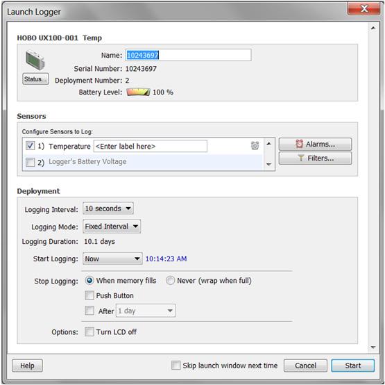 Notes: You can disable the LCD screen when logging. Select Turn LCD off when setting up the logger as described in the next section.