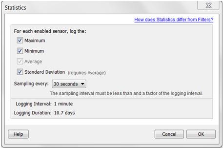 more statistics you record, the shorter the logger duration and the more memory is required. 3. Set the sampling interval, which must be less than and a factor of the logging interval.
