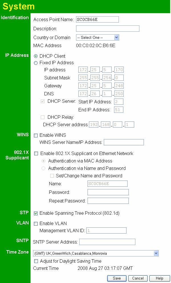 Wireless Access Point User Guide System Screen Click System on the