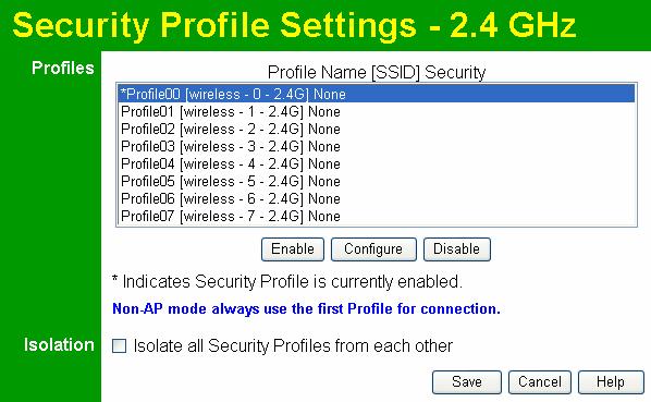 Wireless Access Point User Guide Data - Security Profiles Screen Profile Figure 20: Security Profiles Screen Profile List All available profiles are listed.