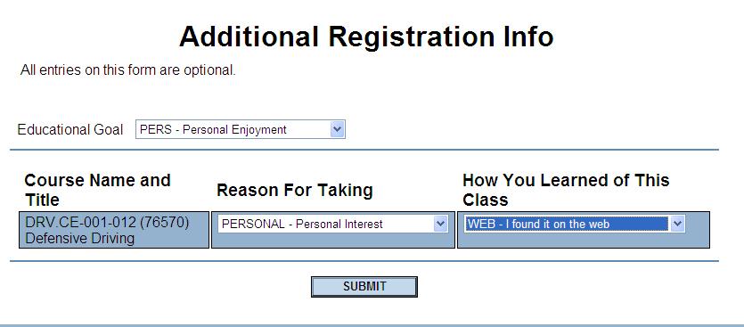 Classes that meet ALL your criteria are now displayed for your selection.
