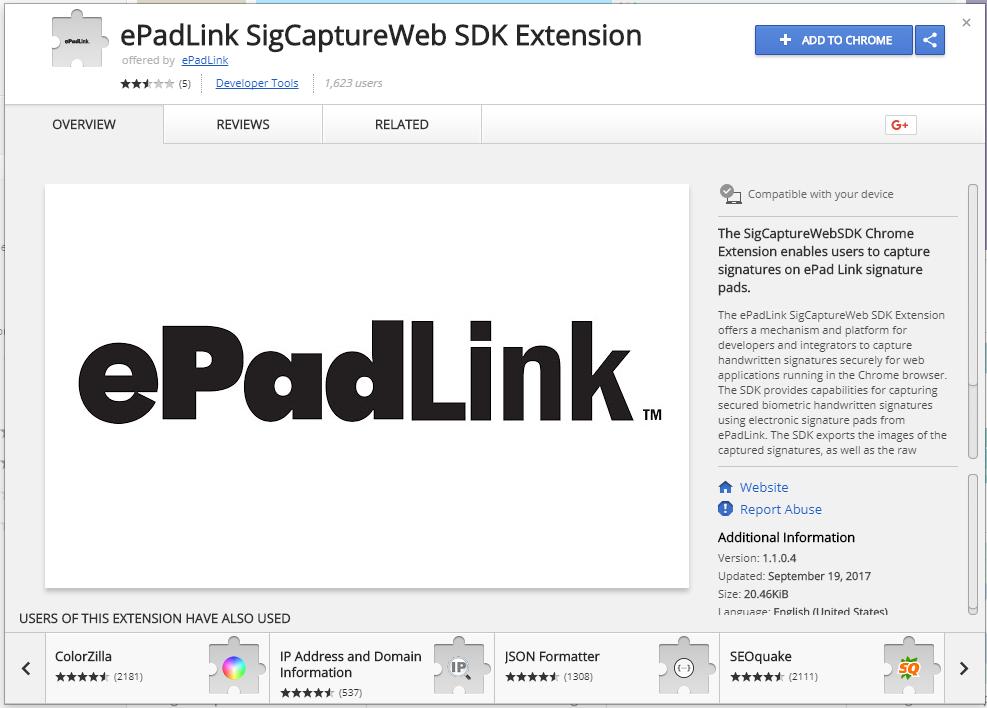 3.1.3 Run the Sample Web Page After making sure the epadlink device drivers are installed and the signature pad is connected to the client desktop, launch Chrome
