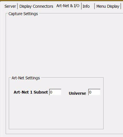 ArtNet and I/O Tab ArtNet Settings Configuration Item Art-Net Subnet 0-16