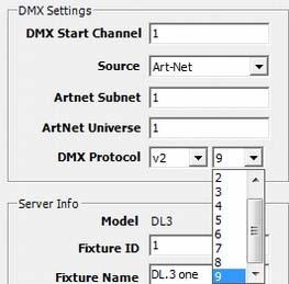 The Protocol you select is based on how many DMX channels are required for your application.