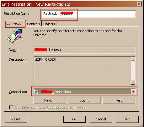 The Edit Restirction dialog- box appear. The first TAB appears Connection.