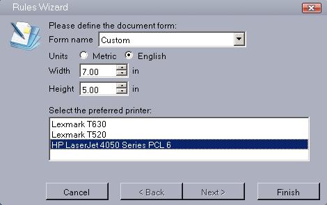 20 UniPrint Client Version 4.0 For custom forms, select the Custom form name, Units and then define the Width and Height. Click the preferred printer that you want to send custom forms to. 6.