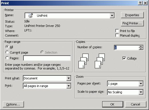 CHAPTER 4 UniPrint Client Version 4.0 Using UniPrint Using UniPrint 1. Log on to the Citrix/Terminal Server and ensure that the UniPrint icon appears in the notification area. 2.