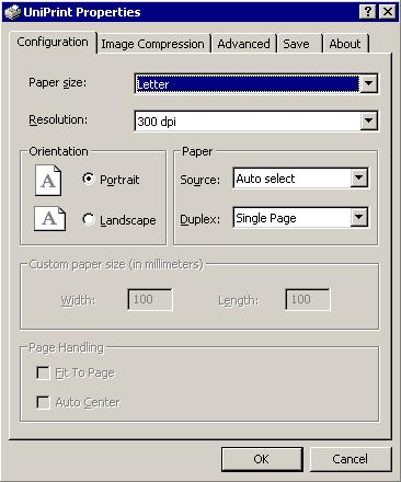 Chapter 4: Using UniPrint 25 Configuration Tab Paper Size This option sets the paper size for this print job.