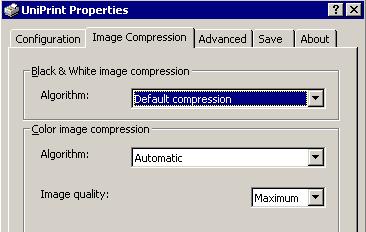 28 UniPrint Client Version 4.0 Automatic With this compression algorithm, each image is analyzed separately to determine the best suited compression algorithm.
