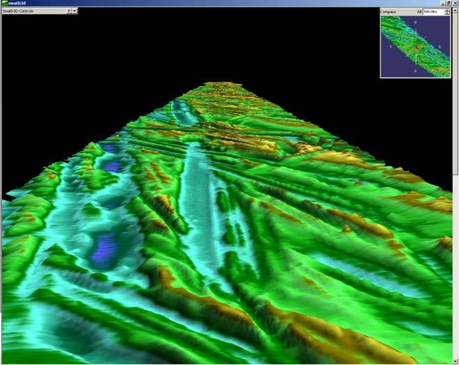 The ability seamlessly toggle between bathymetry and sidescan datasets gives users full use of available survey information.