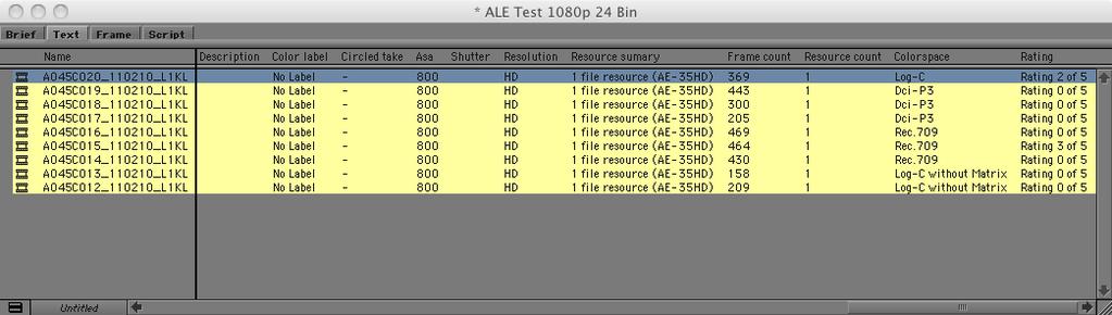 2. Select all clips and choose Import... from the context menu in the bin. 3. In Options in the Shot Log tab, select Merge events with known master clips. 4. Navigate to the ALE file and select it. 5.