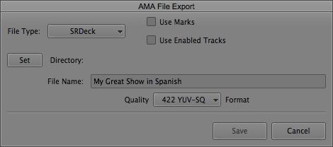 AMA File Export The AMA File Export feature enables you to export your clips or sequences to a file using a manufacturer s specific codec.