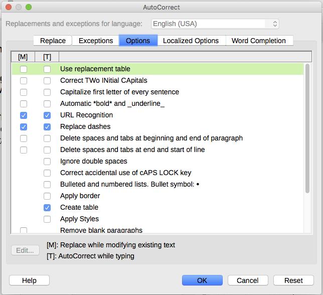 Figure 24: Autoformat choices on the Options page of the AutoCorrect dialog The Localized Options page (Figure 25) controls the