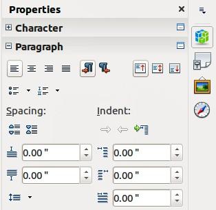 Figure 16: Sidebar Paragraph subsection Selecting Format > Text on the main menu bar, or right-clicking on selected text and then selecting Text from the context menu, opens the Text dialog.