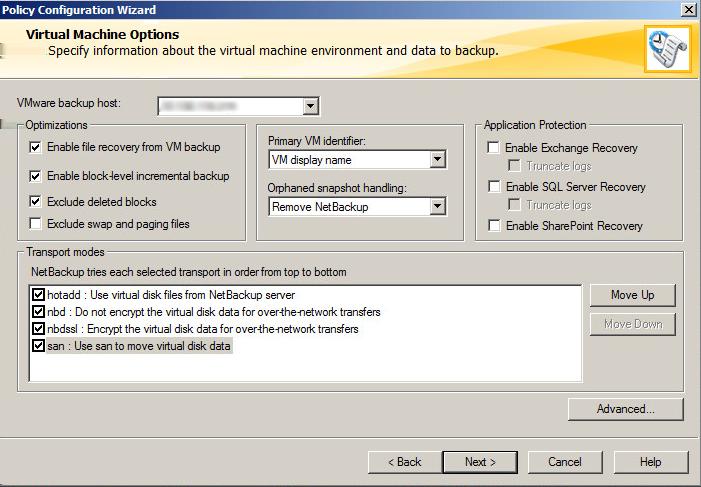 Chapter 3 Backing Up vrealize Suite by Using NetBackup 7.6 d e Click Advanced.