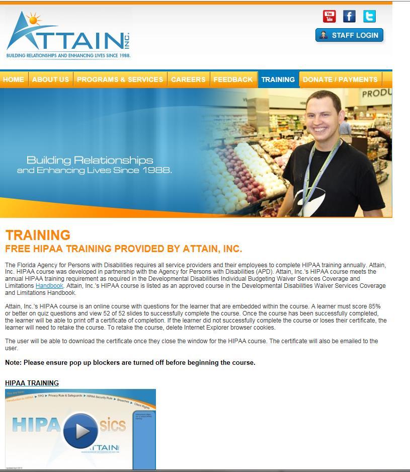 Scroll down to the HIPAA TRAINING graphic and click on it. 5.