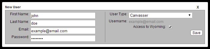 Click the Add User icon located in the top right of the User Management window. A New User window will appear. 4. Fill in the Name, Email, and Password fields and choose a User Type for the new user.