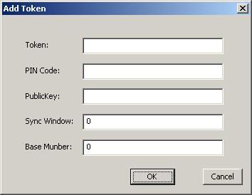 30: Figure 30 Add Token Input the token number, Public Key, PIN Number,