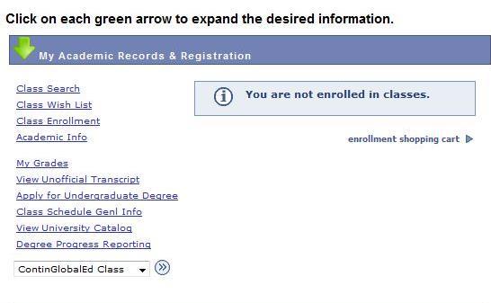 SStep 4 NEW Students click on the green arrow next to My Academic Records &