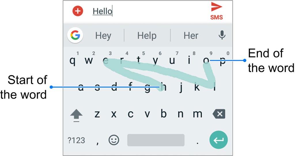 Glide Typing The Gboard supports the Glide typing feature. You use this feature to input a word by sliding through the letters. To enable and use Glide typing: 1.