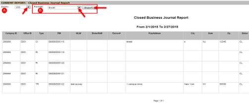 The Closed Business Journal Report displays.