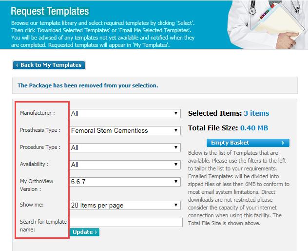 In the list of templates, use the Select button to choose which templates you want.