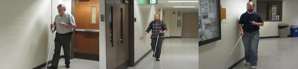 Indoor Navigation Aid System Using No Positioning Technique 5 Fig. 3. User study - Three visually impaired participants navigating unfamiliar indoor environments with the help of the proposed system.